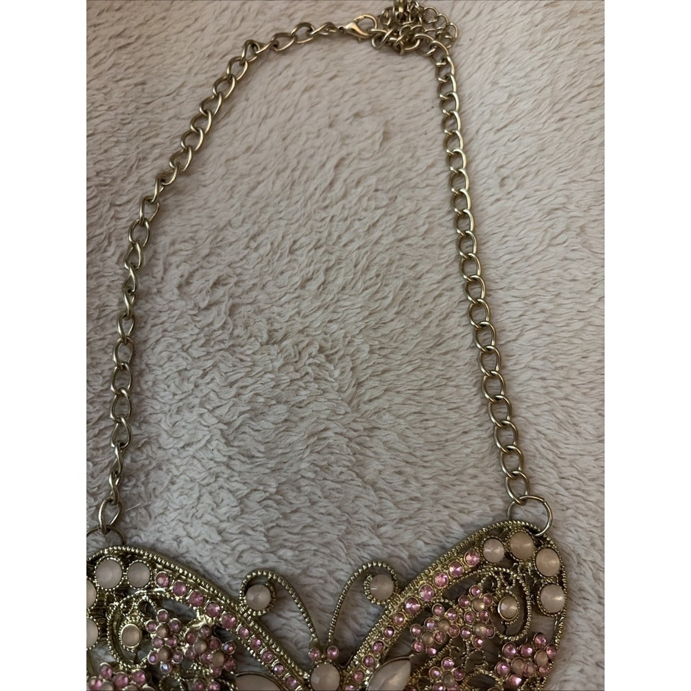 Pink Rhinestone Butterfly Statement Necklace Boho - Picture 3 of 7